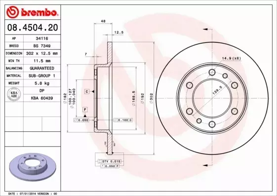 BREMBO Tarcza hamulcowa 08.4504.20 