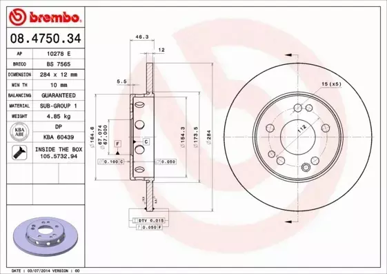 BREMBO TARCZE HAMULCOWE PRZÓD 08.4750.34 