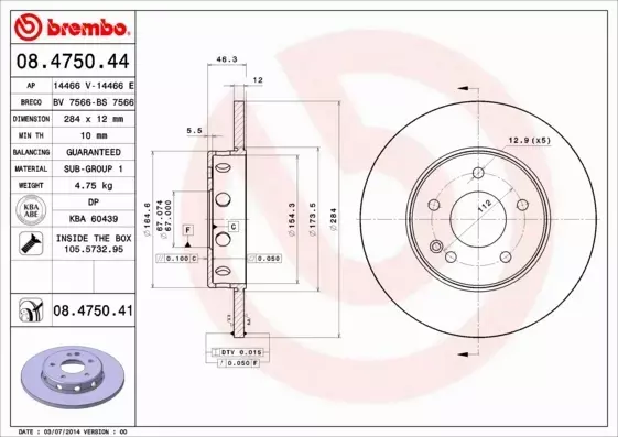 BREMBO TARCZE HAMULCOWE PRZÓD 08.4750.41 