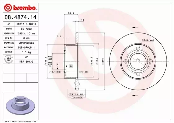 BREMBO TARCZE HAMULCOWE TYŁ 08.4874.14 