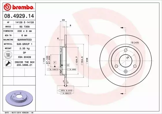 BREMBO TARCZE HAMULCOWE PRZÓD 08.4929.14 