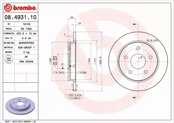 BREMBO TARCZE HAMULCOWE TYŁ 08.4931.10 