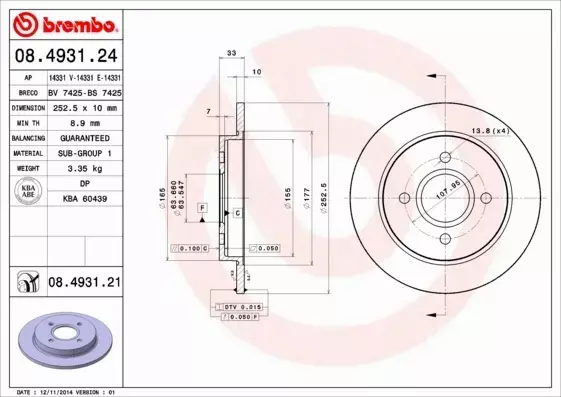 BREMBO TARCZE HAMULCOWE TYŁ 08.4931.24 