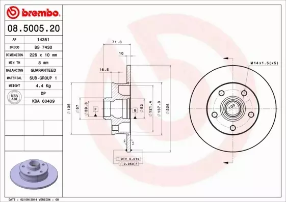 BREMBO TARCZE HAMULCOWE TYŁ 08.5005.20 