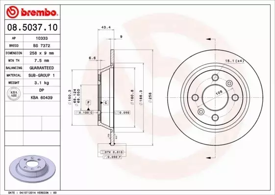 BREMBO TARCZE HAMULCOWE TYŁ 08.5037.10 