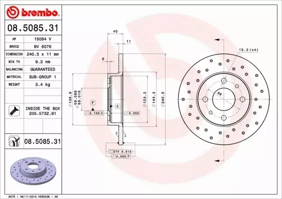 BREMBO TARCZE+KLOCKI TYŁ FIAT 500 ABARTH 240MM 