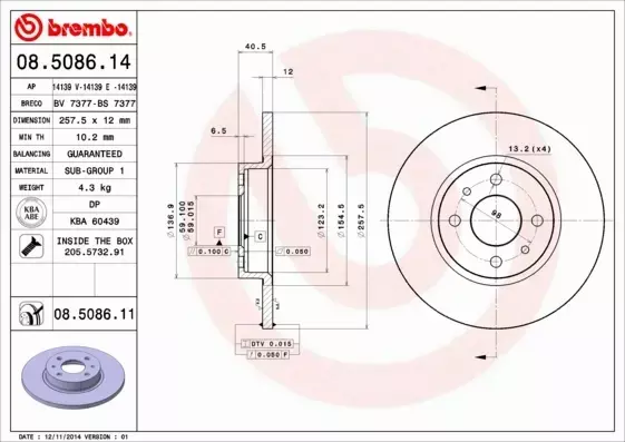 BREMBO TARCZE HAMULCOWE PRZÓD 08.5086.14 