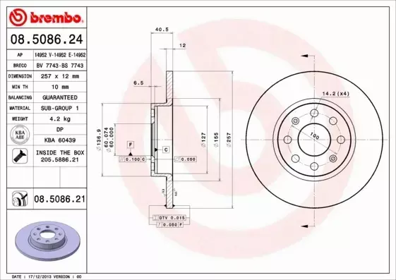 BREMBO TARCZE+KLOCKI P FIAT GRANDE PUNTO 257MM 