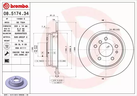 BREMBO TARCZE HAMULCOWE TYŁ 08.5174.34 