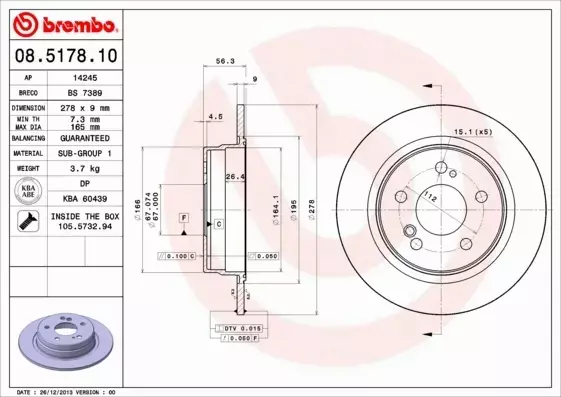 BREMBO TARCZE HAMULCOWE TYŁ 08.5178.10 