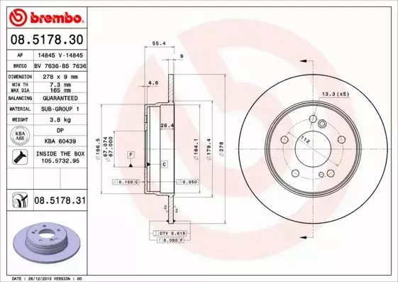 BREMBO TARCZE HAMULCOWE TYŁ 08.5178.31 