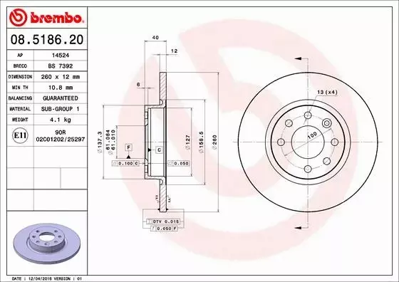 BREMBO TARCZE HAMULCOWE PRZÓD 08.5186.20 