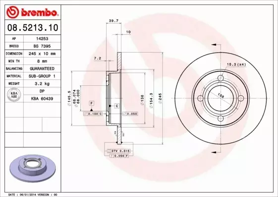 BREMBO TARCZE HAMULCOWE TYŁ 08.5213.10 