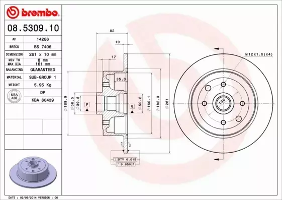 BREMBO TARCZA HAMULCOWA 08.5309.10 