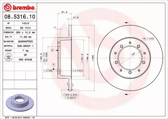 BREMBO TARCZE HAMULCOWE TYŁ 08.5316.10 