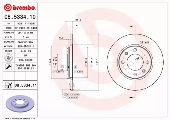 BREMBO TARCZE+KLOCKI TYŁ PEUGEOT 206 306 247MM 