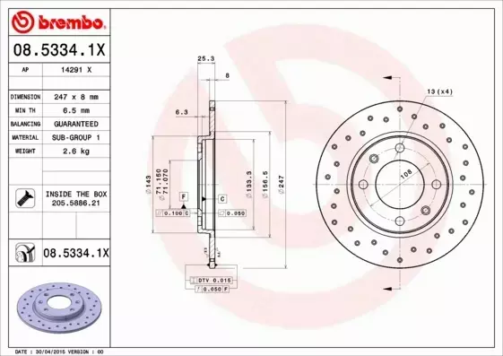 BREMBO Tarcza hamulcowa 08.5334.1X 