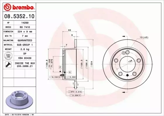 BREMBO TARCZE HAMULCOWE TYŁ 08.5352.10 