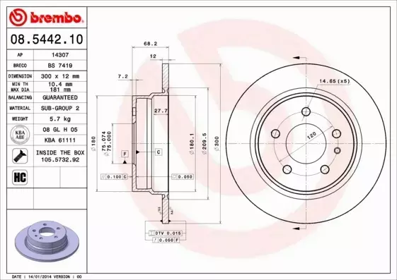 BREMBO TARCZA HAMULCOWA 08.5442.10 