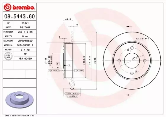 BREMBO TARCZE HAMULCOWE TYŁ 08.5443.60 