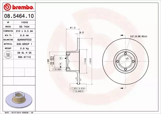 BREMBO TARCZE HAMULCOWE PRZÓD 08.5464.10 