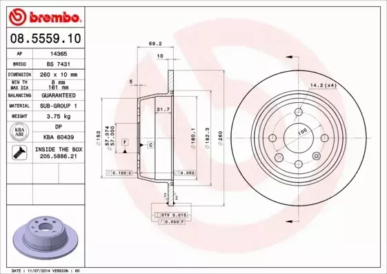 BREMBO TARCZE+KLOCKI TYŁ OPEL ASTRA F 260MM 