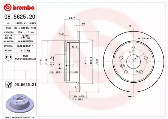 BREMBO TARCZE HAMULCOWE TYŁ 08.5625.21 