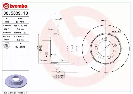 BREMBO TARCZA HAMULCOWA 08.5639.10 