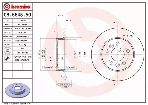 BREMBO TARCZE HAMULCOWE TYŁ 08.5645.50 