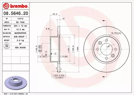 BREMBO TARCZE HAMULCOWE TYŁ 08.5646.20 