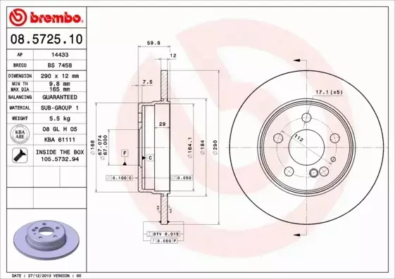 BREMBO TARCZE HAMULCOWE TYŁ 08.5725.10 