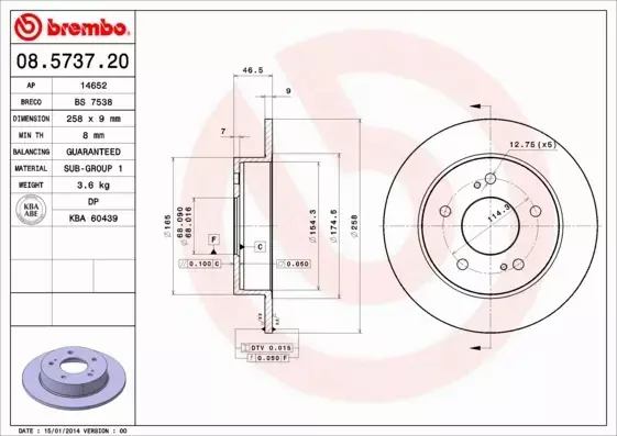 BREMBO Tarcza hamulcowa 08.5737.20 