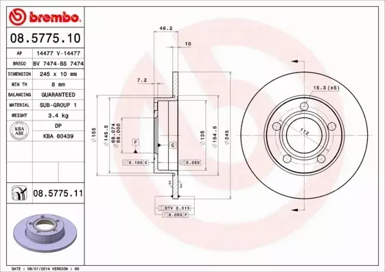 BREMBO TARCZE HAMULCOWE TYŁ 08.5775.11 