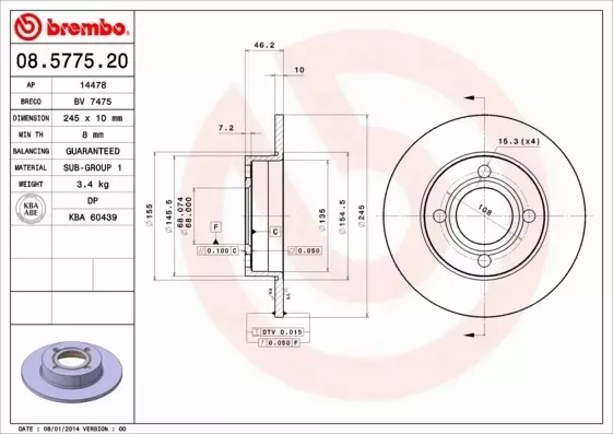 BREMBO Tarcza hamulcowa 08.5775.20 