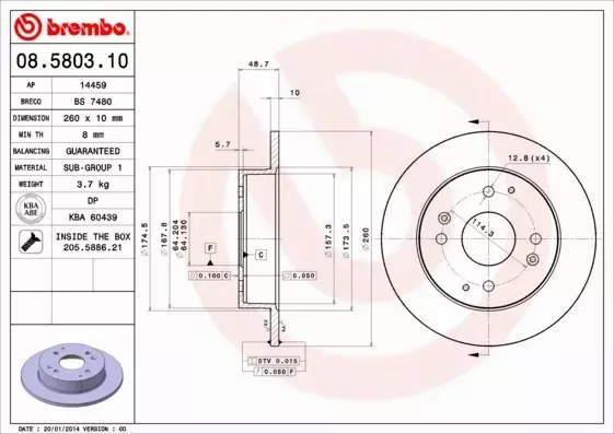 BREMBO TARCZE HAMULCOWE TYŁ 08.5803.10 