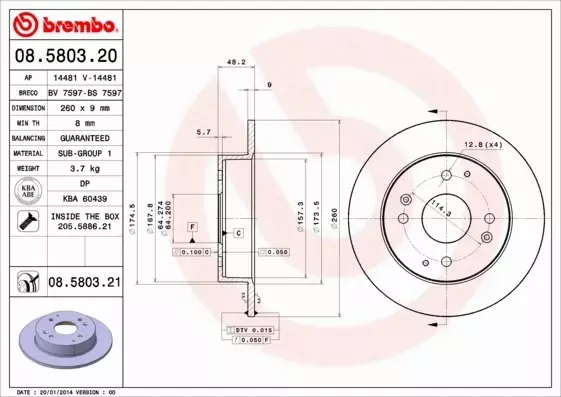 BREMBO TARCZE HAMULCOWE TYŁ 08.5803.21 