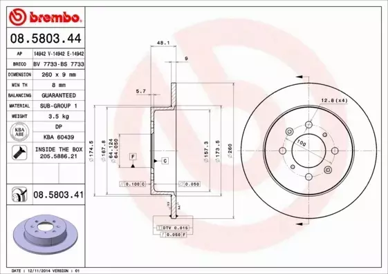 BREMBO TARCZE HAMULCOWE TYŁ 08.5803.41 