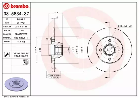 BREMBO TARCZE+KLOCKI TYŁ RENAULT CLIO II 238MM 