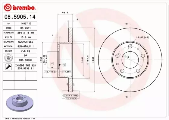 BREMBO TARCZE HAMULCOWE PRZÓD 08.5905.14 