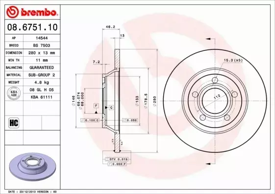 BREMBO TARCZE PRZÓD AUDI A4 B5 1.6 1.9 TDI 280MM P 