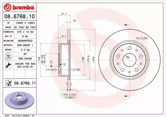 BREMBO TARCZE HAMULCOWE TYŁ 08.6768.11 