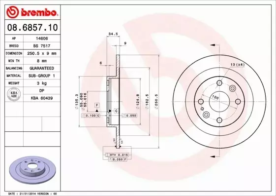 BREMBO TARCZE HAMULCOWE TYŁ 08.6857.10 