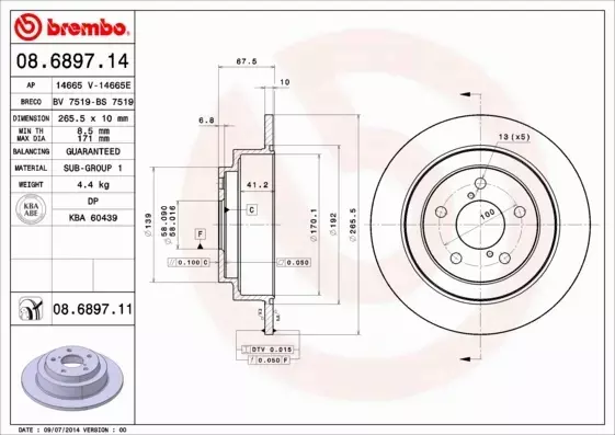 BREMBO TARCZE+KLOCKI TYŁ SUBARU IMPREZA GD GG 265MM 