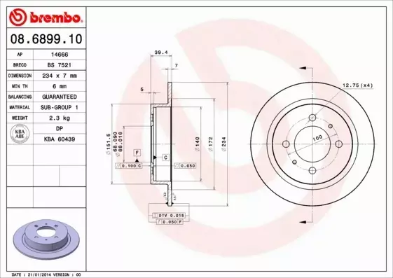 BREMBO TARCZE HAMULCOWE TYŁ ALMERA SUNNY 100X 