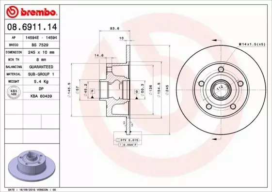 BREMBO TARCZE HAMULCOWE TYŁ 08.6911.14 