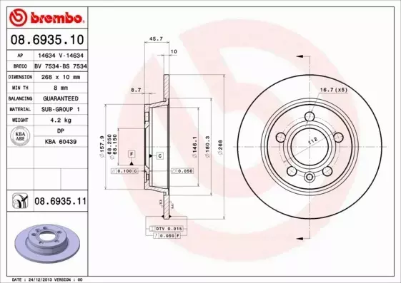 BREMBO TARCZE+KLOCKI TYŁ FORD GALAXY 268MM 