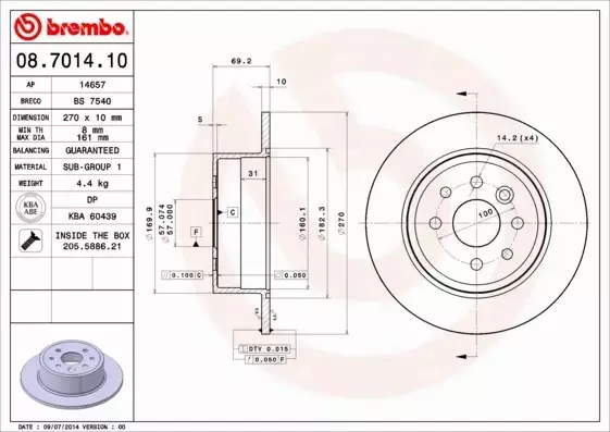 BREMBO TARCZE HAMULCOWE TYŁ 08.7014.10 