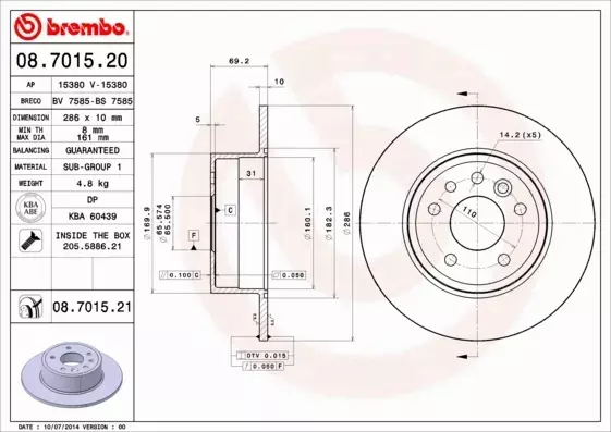 BREMBO TARCZE HAMULCOWE TYŁ 08.7015.21 