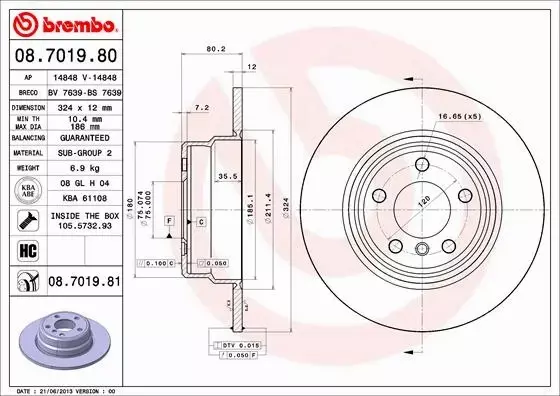 BREMBO TARCZE HAMULCOWE TYŁ 08.7019.81 