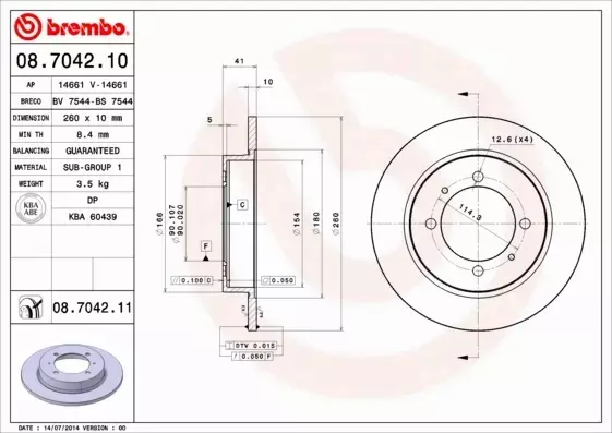 BREMBO TARCZE HAMULCOWE TYŁ 08.7042.11 